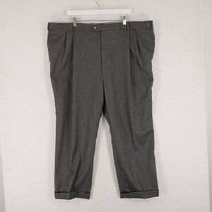 Berle Wool Gray Pleated Cuffed High Rise Dress Pants 47/26 Short Leg Lined Parti